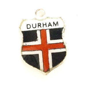 Durham England - Vintage Enamel Souvenir Travel Shield Bracelet Charm - 925 Sterling Silver