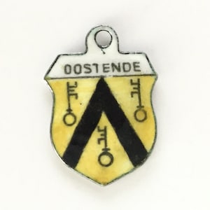 Oostende Belgium - Vintage Enamel Souvenir Travel Shield Bracelet Charm - 800 Silver