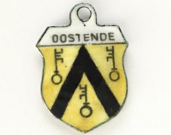 Oostende Belgium - Vintage Enamel Souvenir Travel Shield Bracelet Charm - 800 Silver