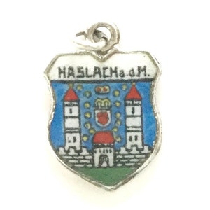 Haslach Germany - Vintage Enamel Souvenir Travel Shield Bracelet Charm - 800 Silver
