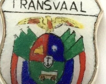 Transvaal Africa - Vintage Enamel Souvenir Travel Shield Bracelet Charm - 800 Silver