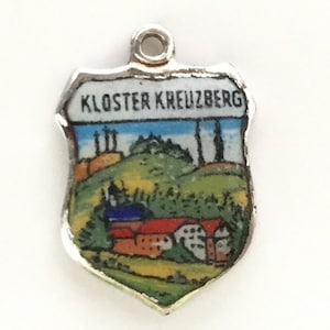 Kloster Kreuzberg - Germany Vintage Enamel Souvenir Travel Shield Bracelet Charm - 800 Silver