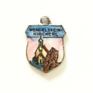 Wendelstein Germany - Vintage Enamel Souvenir Travel Shield Bracelet Charm - 800 Silver -