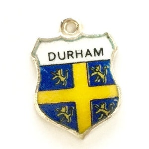 Durham England - Vintage Enamel Souvenir Travel Shield Bracelet Charm - 925 Sterling Silver