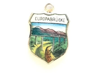 Europabrucke Germany - Vintage Enamel Souvenir Travel Shield Crest Bracelet Charm - 800 Silver