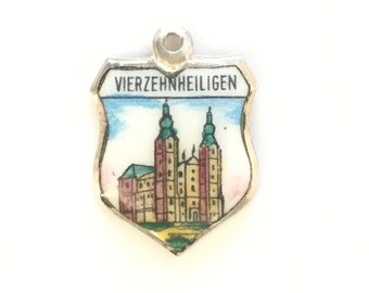 Vierzehnheiligen - Germany - Vintage Enamel Souvenir Travel Shield Crest Bracelet Charm - 800 Silver