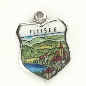 Titisee Germany - Vintage Enamel Souvenir Travel Shield Bracelet Charm - 800 Silver
