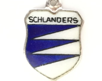 Schlanders Italy - Vintage Enamel Souvenir Travel Shield Bracelet Charm - 800 Silver