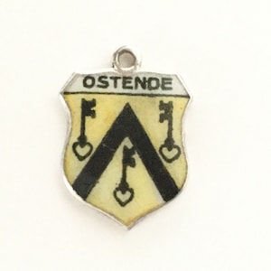 Oostende Belgium - Vintage Enamel Souvenir Travel Shield Bracelet Charm - 800 Silver