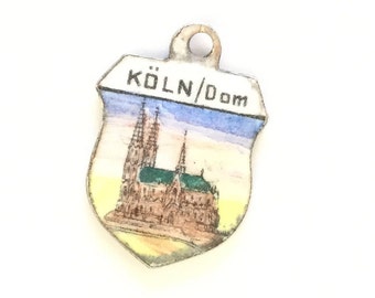 Koln Cologne Dom - Germany - Vintage Enamel Souvenir Travel Shield Crest Bracelet Charm - 800 Silver