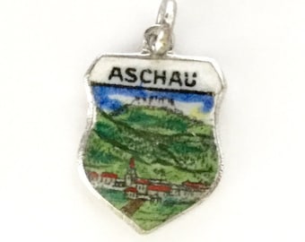Aschau Germany - Vintage Enamel Souvenir Travel Shield Bracelet Charm - 800 Silver