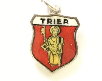 Trier Germany - Vintage Enamel Souvenir Travel Shield Bracelet Charm - 800 Silver