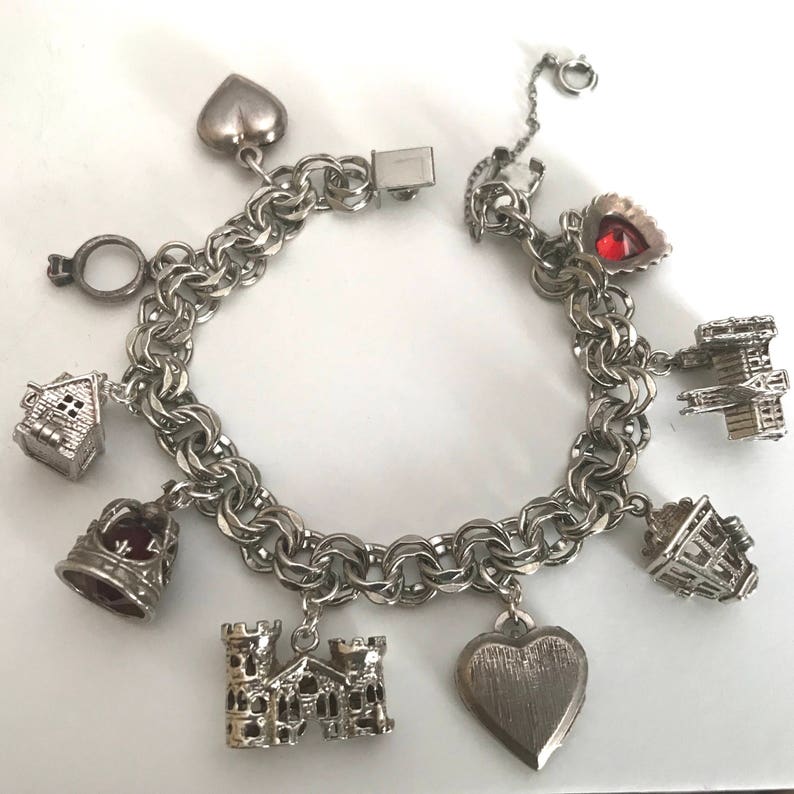 Vintage Silver Love London England UK Charm Bracelet. Red gems | Etsy