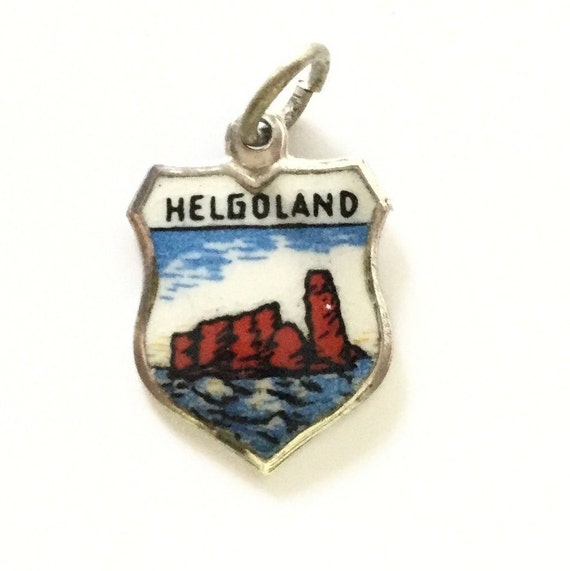 Helgoland Germany - Vintage Enamel Souvenir Travel Shield Bracelet Charm - 800 Silver