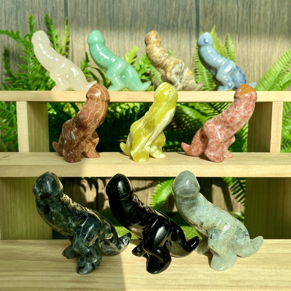 Natuurlijk kristallen dinosaurusbeeldje, met de hand gesneden dinosaurussculpturen, kristallen beeldje voor bureau en plankdecor, genezende kristallen geschenken