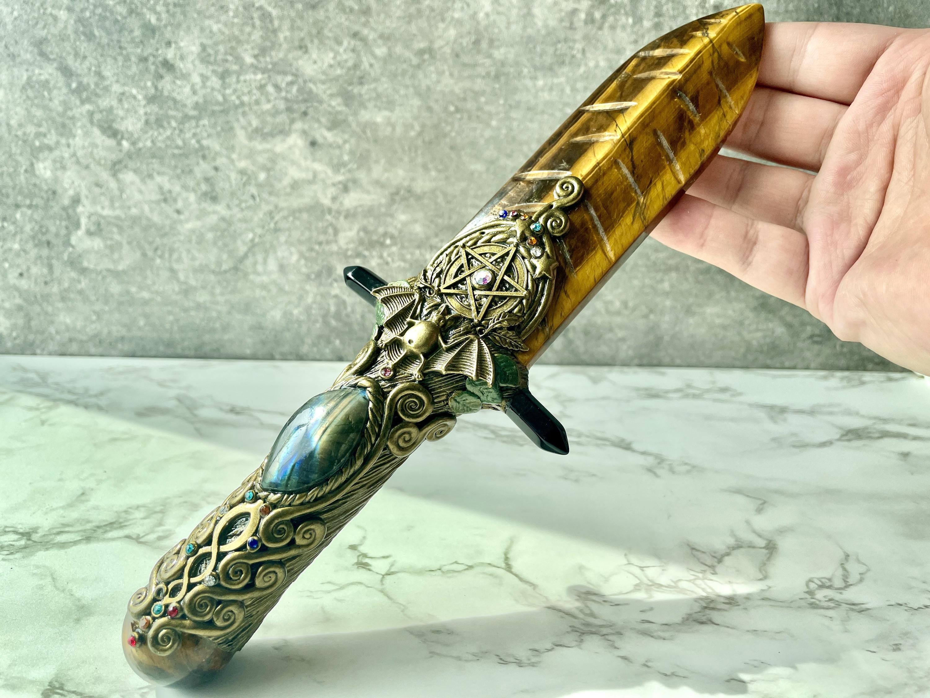 クリスタル儀式用ナイフ、手作りタイガーアイブレードムーンストーン