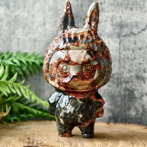 Gemstone Labubu Figurine, Handcrafted Natural Crystal Painting Stone Designer Toy, Healing Crystal Pop Art Collectible Spiritual Home Decor