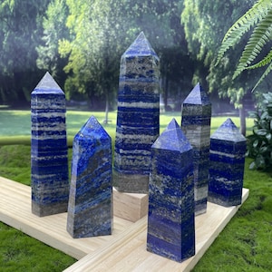 Naturlig Lapis Lazuli Tower Point Obelisk, Crystal Point Tower Wand, Mineralprov, Reiki och Chakra Healing, Kristallgåvor till vänner
