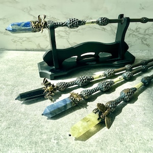 15.5" Crystal Magic Wand, Handmade Custom Wands, Natural Crystal Quartz Magic Scepter, Witch Wand, Wizard Staff, Personalized Crystal Gifts