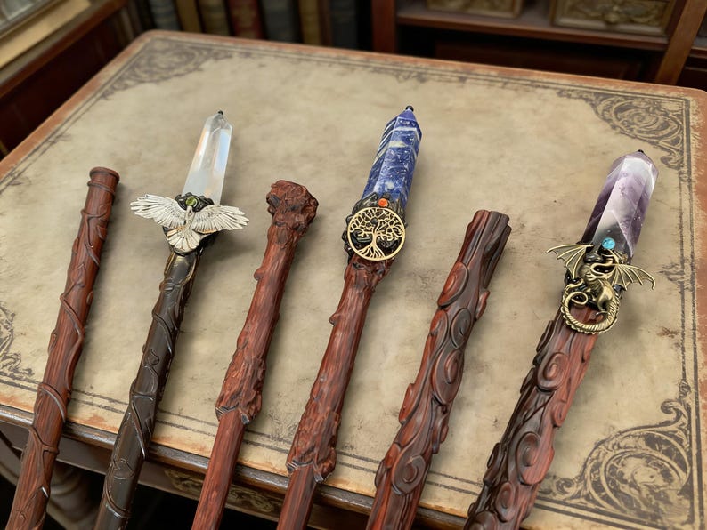 UPGRADED!! Rosewood Magic Wand, Handmade Natural Crystal Wand, Crystal Wooden Magic Scepter, Witch Wand, Wizard Staff, Custom Birthday Gifts image 9