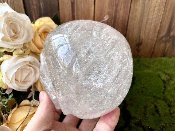天然クリアクォーツクリスタルスカル彫刻、手作りの宝石スカル 