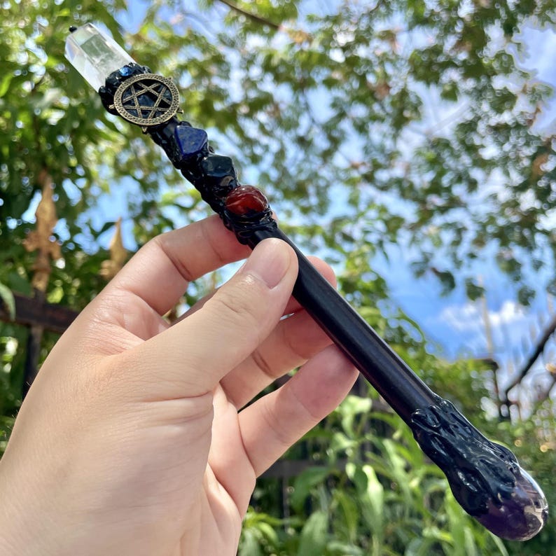 10.3" Natural Crystal Magic Wands, Handmade Custom Wands, Crystal Quartz Magic Scepter, Witch Wand, Wizard Staff, Crystal Personalized Gifts image 2