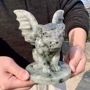 4.2 lbs Labradorite Gargoyle Sculpture, Handcrafted Natural Moonstone Gargoyle Carving, Witchcraft Crystal Gargoyle Totem, Healing Crystals