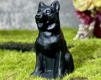 1.4lb Black Obsidian Wolf Crystal | Natural Stone Carved Canine