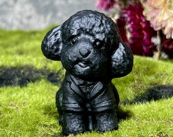 2,3" natuurlijke obsidiaan poedel hond beeldjes, handgesneden kristallen dieren sculpturen voor bureau decor, kristallen cadeaus voor hondenliefhebbers