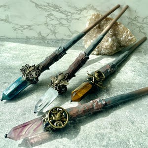 15" Crystal Magic Wand, Handmade Custom Harry Wands, Natural Crystal Quartz Magic Scepter, Witch Wand, Wizard Staff, Crystal Gifts for Kids