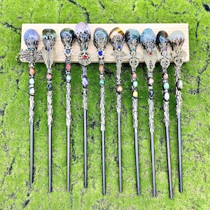 11" Natural Crystal Magic Wand, Handmade Black Wand, Quartz Magic Scepter, Witch Wand, Wizard Wand, Crystal Scepter, Crystal gifts for Kids
