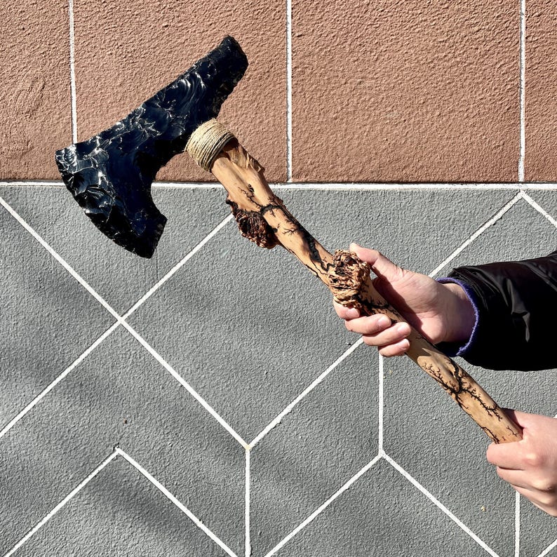 Handcrafted Obsidian Axe, Natural Crystal Axe for Witchcraft, Gothic ...