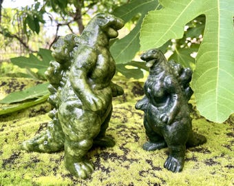 手作りのグリーン翡翠ゴジラ恐竜フィギュア、天然翡翠石彫刻コレクション、室内装飾、風水、子供へのクリスタルギフト