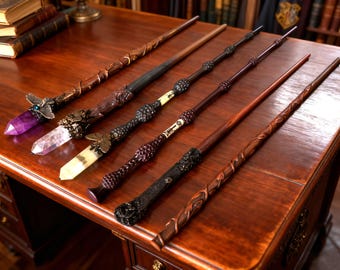 ¡MEJORADO! Varita mágica de palisandro, varita de cristal natural hecha a mano, cetro mágico de madera de cristal, varita de bruja, bastón de mago, regalos de cumpleaños personalizados.