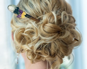 Horquilla para el cabello de 7.8" hecha a mano con gemas, varita mágica de cristal natural, palillo para el cabello de cristal, horquillas de madera con dijes, regalos de cristal para mamá.