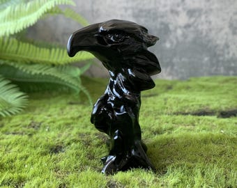 4インチの黒曜石の鷲の頭の彫刻、手作りの天然水晶の鷲の彫刻、野生動物の鳥の置物、室内装飾、癒しのクリスタルギフト