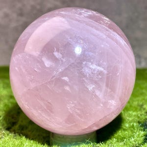 2.5&quot; Natural Rose Quartz Sphere Ornaments with Stand, Quartz Crystal Sphere, Pink Crystal Divination Ball, Healing Crystal, Crystal Gifts