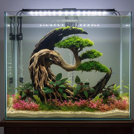 天然流木盆栽水景三日月水槽装飾手作り盆栽植物水槽装飾 - Etsy 日本