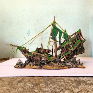 Driftwood sailing ship handcrafted unique driftwood sculpture aquarium aquascape hardscape aquarium accessories fish tank decoration