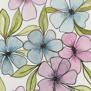 Carte florale aquarelle peinte à la main avec enveloppe.  Lot de 5.