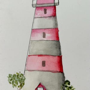 Cartões aquarela Virginia Lighthouse pintados à mão com envelope. Conjunto de 5.