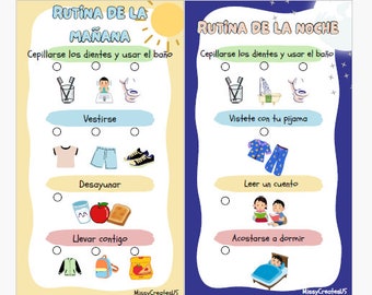 Spanish Kids Routine Chart, Morning & Bedtime Printable (PDF)