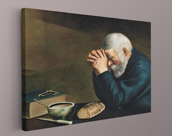 Grace By Eric Enstrom Canvas, Man Praying Over Bread Canvas Art, Vintage Canvas Art, Old Photography Wall Art, Home Wall Art