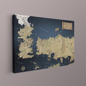 Mappa di Westeros su tela, Game of Thrones, regalo per lui, regalo per lei, regalo per la festa della mamma, regalo per la fidanzata, mappa di Westeros, mappa di Game of Thrones
