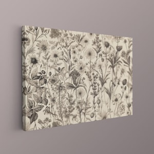Vintage Botanical Line Art Canvas | Black and White Flower Illustration Canvas | Elegant Nature Wall Art | Minimalist Floral Poster