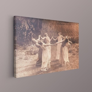 Dancing Witches Canvas, Vintage Photography, The Circle of Dancing Witches Print, Dark Occult Poster, Gothic Art, Witchcraft, Witch Art