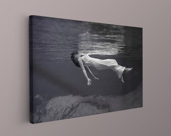 Into The Lake Canvas Poster - Gothic Prints, Dark Academia Print, Moody Victorian Wall Art, Dark Decor Aesthetic, Dark Cottagecore