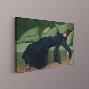 After the Dance Canvas Poster, Decadent Young Woman Print, Ramon Casas, Lady Lying on Couch Painting,Modern Art Print, Home Wall Decor