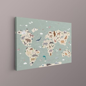 Karte der Tiere, Weltkarte für Kinder, Kinderzimmer Wandkunst, Karte für Kinder, Karte für Kinderzimmer, Tierkarte, Karte der Tiere, Weltkarte der Tiere