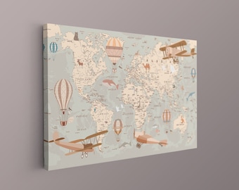 Educatieve wereldkaart canvas, kinderkamer wereldkaart canvas, wandtapijt kinderkamer, wandtapijt kinderkamer, educatieve wereldkaart, cadeaus kinderkamer